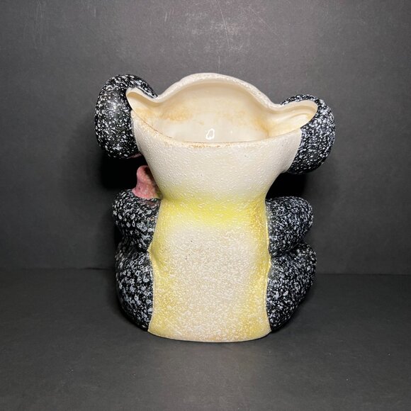 Vintage MCM 1950s Napco Black Pink & Yellow Speckled Ceramic Teddy Bear Planter - Picture 5 of 10